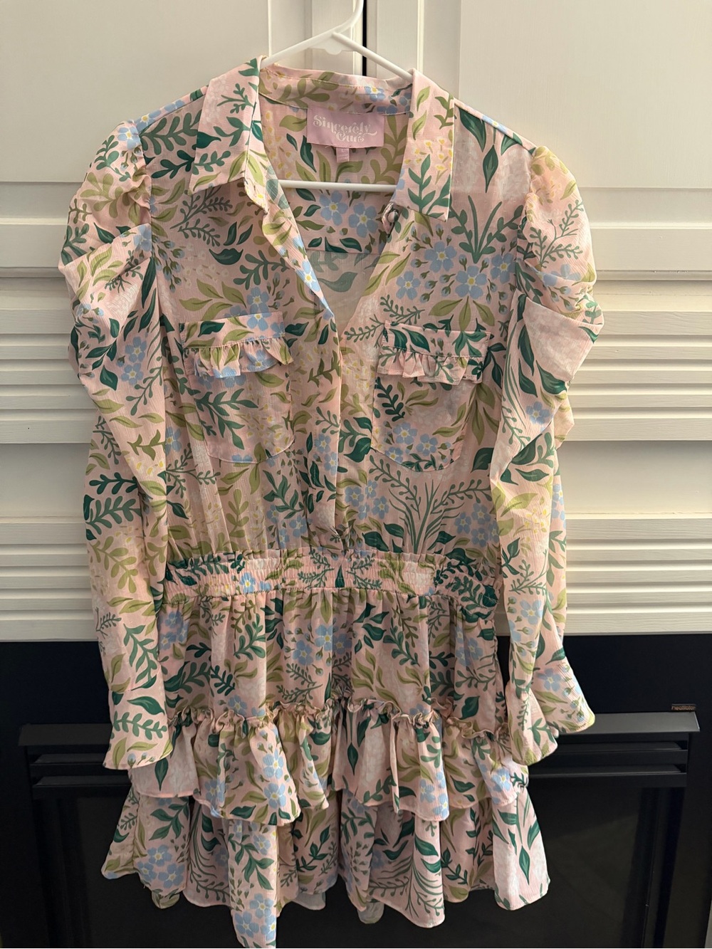 Floral Ruffle Button-Front Dress in Pink & Green
